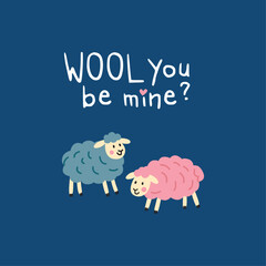 Wool You Be Mine? Cute Sheep Valentine's Card