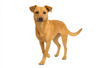 Dog standing and looking at camera, a friendly domestic pet animal on transparent background