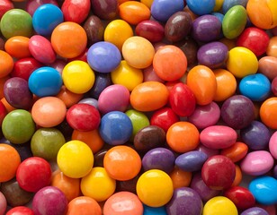 Obraz premium Close-up of assorted, vibrantly colored, candy-coated chocolate pieces