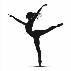 Simple silhouette of a ballet dancer performing an arabesque isolated on a white background