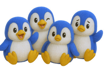 Adorable blue and white penguin plush toys with expressive faces.