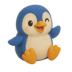 Adorable blue and white cartoon penguin winking cheerfully.