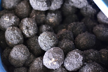 Preserved Egg salted egg: A Chaiya Salted Duck Egg Coated in Clay and Charcoal in white background from Chaiya district, Surat Thani province, Thailand, Chaiya Salted Egg