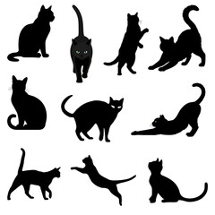Cats Silhouette Icons Set Featuring Elegant Feline Poses for Pets, Logos, and Decorative Designs
