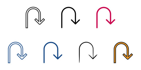 Turn back icon set multiple style vector collection. Editable Stroke 
