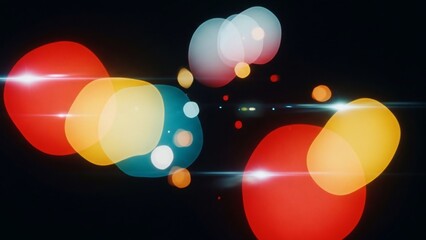 Abstract fluid shapes in vibrant colors with dynamic lens flares on a dark background, illustrating a digital concept of motion and interconnectedness