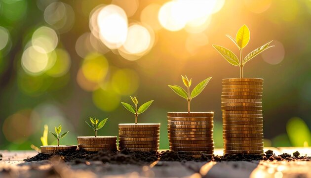 Financial Growth: Money and plant sprout symbolizing the concept of investment, financial growth, and success. A visual metaphor of financial upward trajectory. 