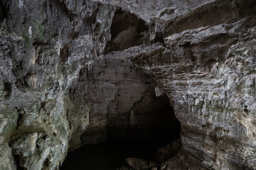 View of underground stone cave.