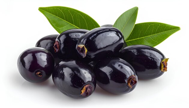 Bot jambolan fruits or Eugenia jambolana on white background