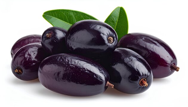 Bot jambolan fruits or Eugenia jambolana on white background