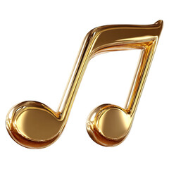 Golden music symbol of shiny eighth note concept. Shiny gold musical note symbol representing creativity.
