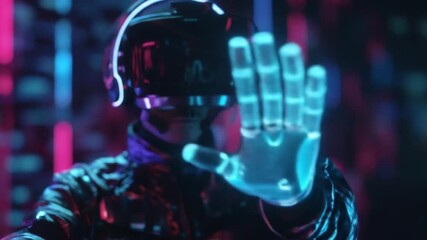 3d game character futuristic VR hacker neon Videos - Powered by Adobe