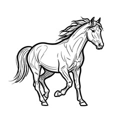 Fototapeta premium Elegant horse trotting gracefully with flowing mane in outline style