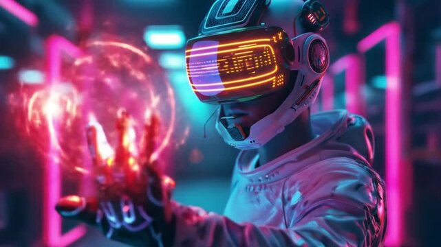 3d game character futuristic VR hacker neon Videos
