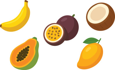 set of tropical fruits