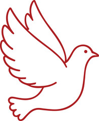 Red Outline Flying Dove Icon – Minimal Peace Bird Line Art Christmas Holiday Vector Design