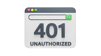 Browser Window Displaying A 401 Unauthorized Error Message With A Search Bar And Green Search Button On A Clean White Surface With A Subtle Shadow Showing Access Denied Symbol