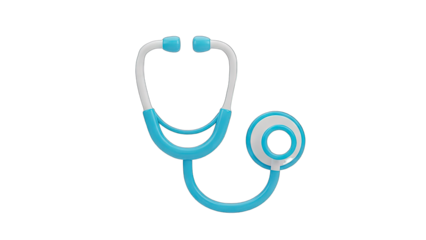Close up 3D render of a blue and white stethoscope a medical tool on a transparent background