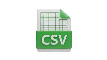 Close Up 3D Rendered Icon Of A CSV File Showing A Spreadsheet With Green Label In Front On Transparent Background