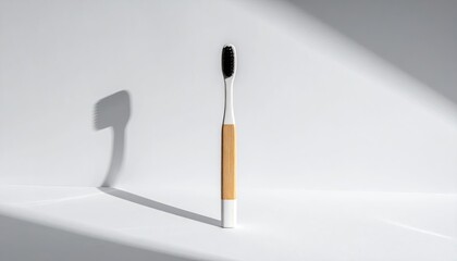 Toothbrush White and bamboo, stark shadows, minimalist