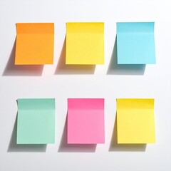 Six vibrant sticky notes in a grid, casting shadows