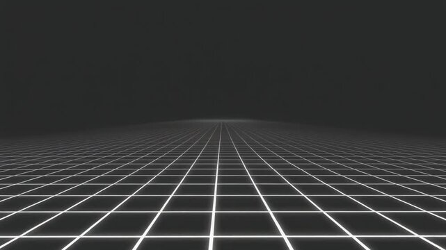 Glowing white grid lines stretch out into the dark background with perspective view  (49)