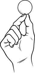 Line drawing of hand holding coin, delicate gesture icon, black and white vector artwork, cad drawing flat vector illustration