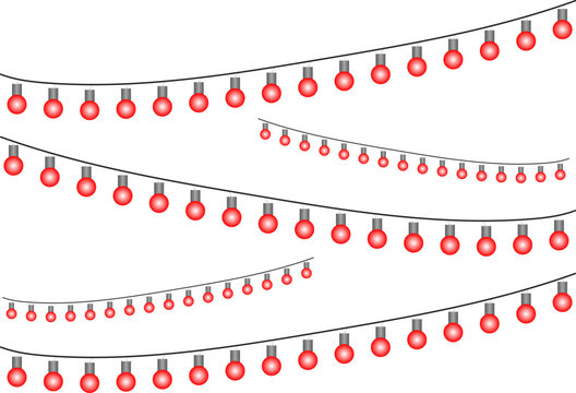 Red glowing bulb string lights decoration set with hanging festive garland design isolated on white background perfect for party celebration holiday events wedding decor and graphic design projects
