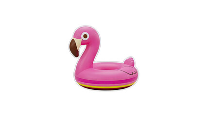 Bright Pink Flamingo Inflatable Pool Float Ring With Yellow Accent On Transparent Background