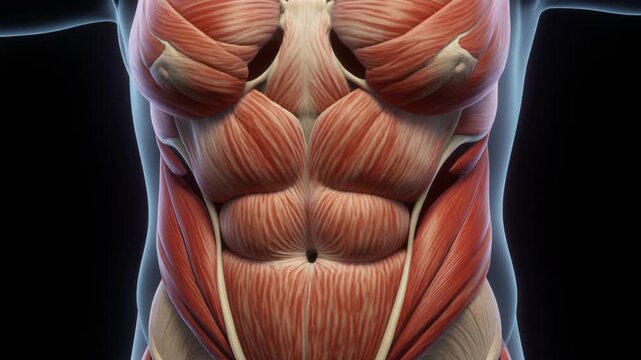 Anatomical 3D Render of Human Abdominal Muscles