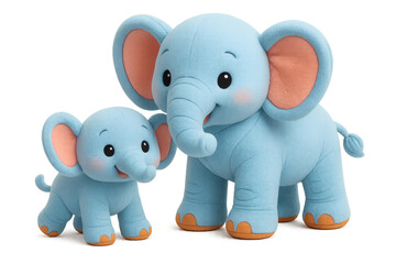 Two adorable blue elephant plush toys with pink ears and orange feet.