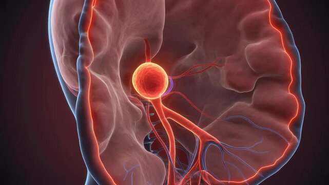 Anatomical Animation: Close-up of a Human Kidney with a Pulsating Aneurysm
