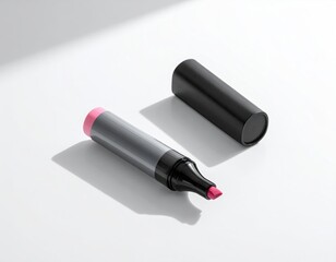 Pink marker & cap, gray body, on white with soft shadows