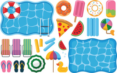 Summer Pool Party Objects And Accessories Collection swimming pool water