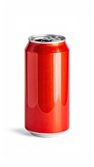 Red aluminum soda can, unopened, isolated on white ground