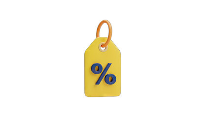 Bright Yellow Sale Tag with Blue Percentage Symbol and Orange Loop on Transparent Background