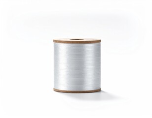 Silver thread spool with wooden ends on white