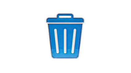 Blue Trash Can Icon With Handle and Slanted Stripes Isolated on Black Background With Subtle Lighting And Reflections