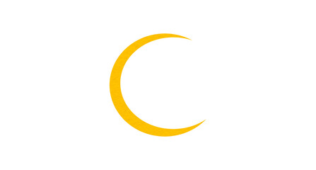 Yellow crescent paper cutout, moon icon, waxing moon symbol, crescent moon icon symbol set on transparent background.