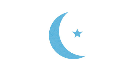 Fototapeta premium Light blue crescent paper cutout, moon icon, waxing moon symbol, crescent moon icon symbol set on transparent background.