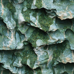 Rough flat rock with moss streaks forming intricate natural designs seamless texture