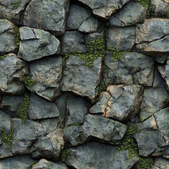 Rough jagged rock with soft spongy moss thick in deeper grooves seamless texture