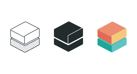 Stacked cubes in various styles and colors