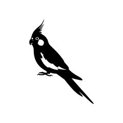 Stylized Black Silhouette of a Cockatiel Bird with Distinct Crest