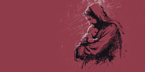 Tender father holding sleeping infant illustration