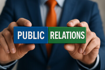 Concept of PR Public Relations. Marketing campaign strategy. Announcements through mass media to advertise your business.new.