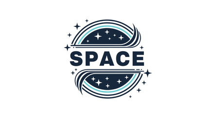 Obraz premium Modern space-themed logo design with swirling lines, stars, and bold typography creating a dynamic and futuristic emblem.