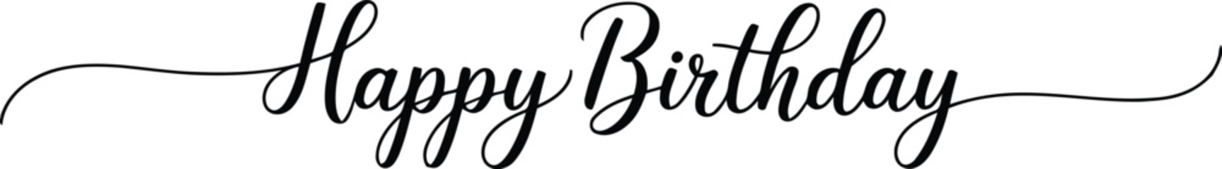Elegant black script lettering spells out Happy Birthday on a clean white background