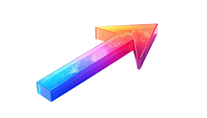 Colorful, angled upward pointing arrow on black