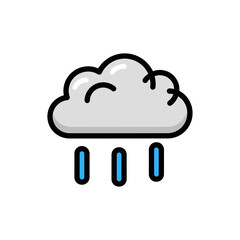 Simple cartoon cloud with rain drops icon on white background, weather symbol isolated on white background, Vector